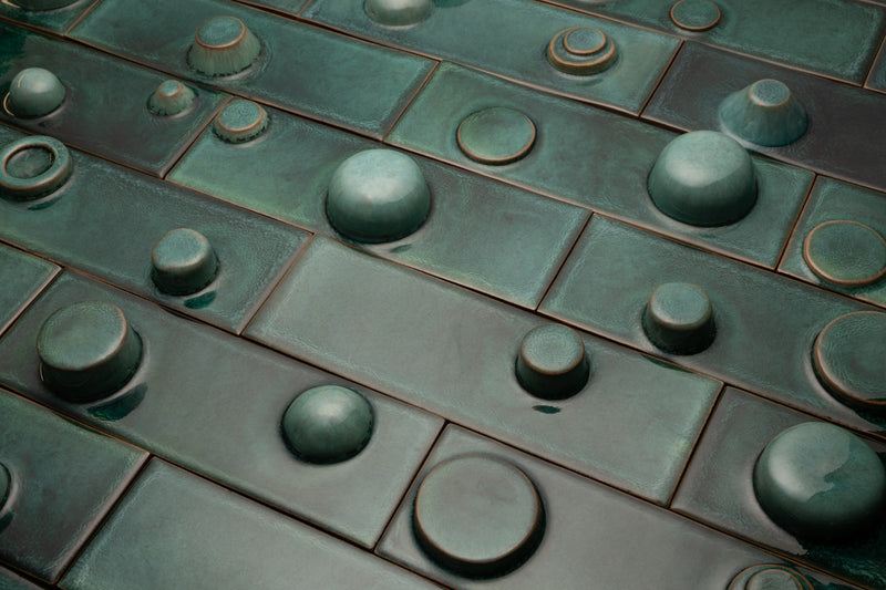 Hand-Made Rectangular 3D Teal Tiles - FJJUMH-EX