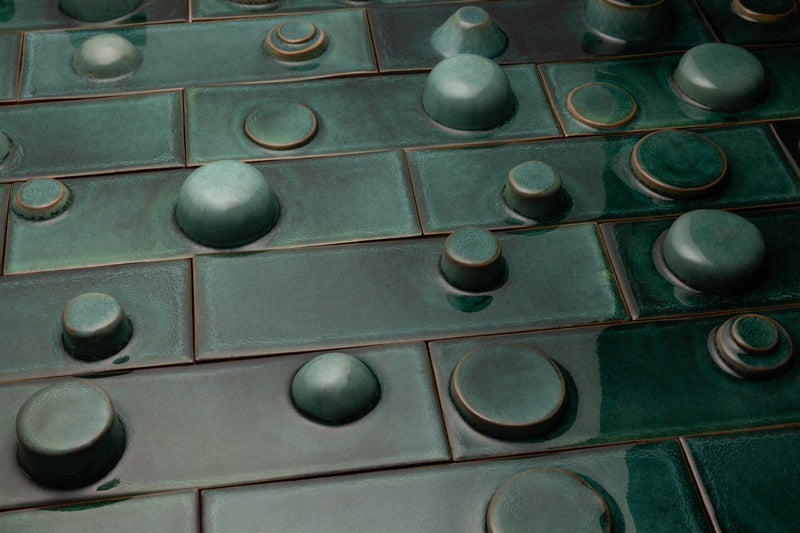 Hand-Made Rectangular 3D Teal Tiles - FJJUMH-EX