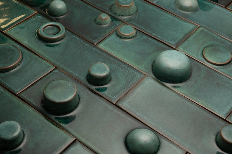 Hand-Made Rectangular 3D Teal Tiles - FJJUMH-EX
