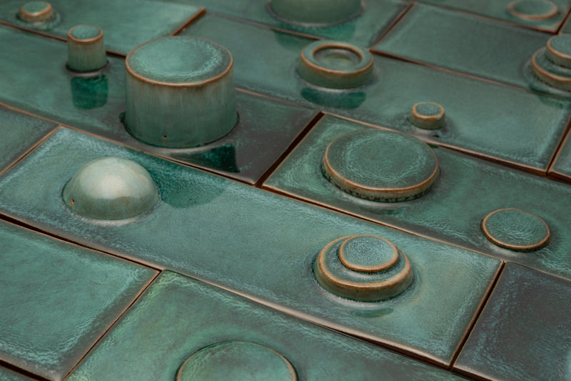 Hand-Made Rectangular 3D Teal Tiles - FJJUMH-EX