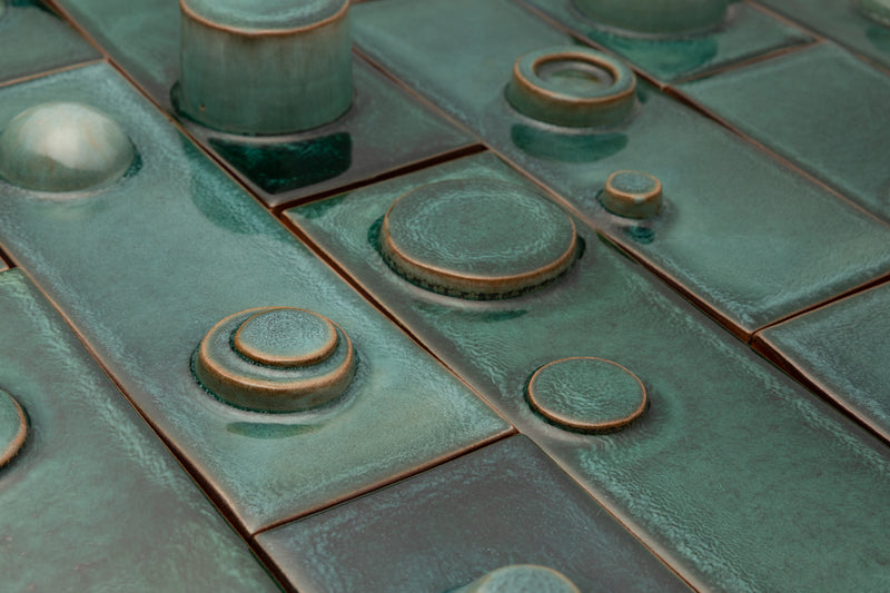 Hand-Made Rectangular 3D Teal Tiles - FJJUMH-EX