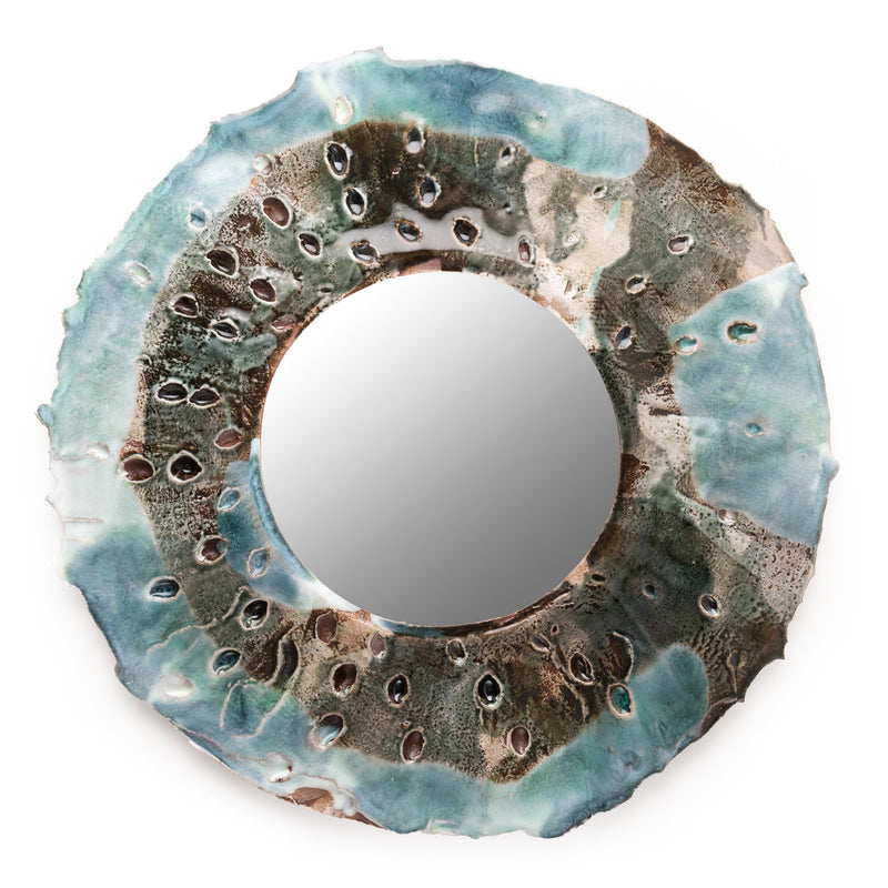 Small Aqua & Brown Ceramic Mirror - AGIEIA