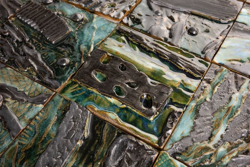 Abstract Green & Bronze Glassy Sculpted Square Tile - GCBDCC-WS