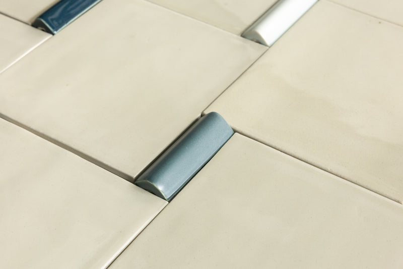 Handmade Cream Square Tiles with 3D Green Blocks - COMP_GCGGEE-WS