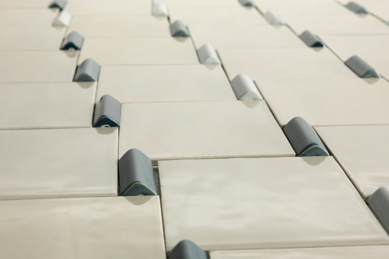 Handmade Cream Square Tiles with 3D Green Blocks - COMP_GCGGEE-WS