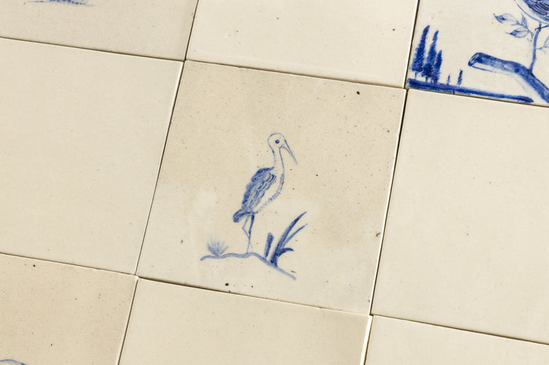 Blue and Cream Hand-Painted Square Delft Bird Tiles - GGEFFG-WS