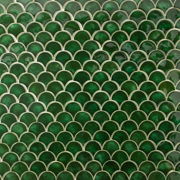 Green Hand-Made Fish Scale Shaped Tiles - GHFQCA_21C