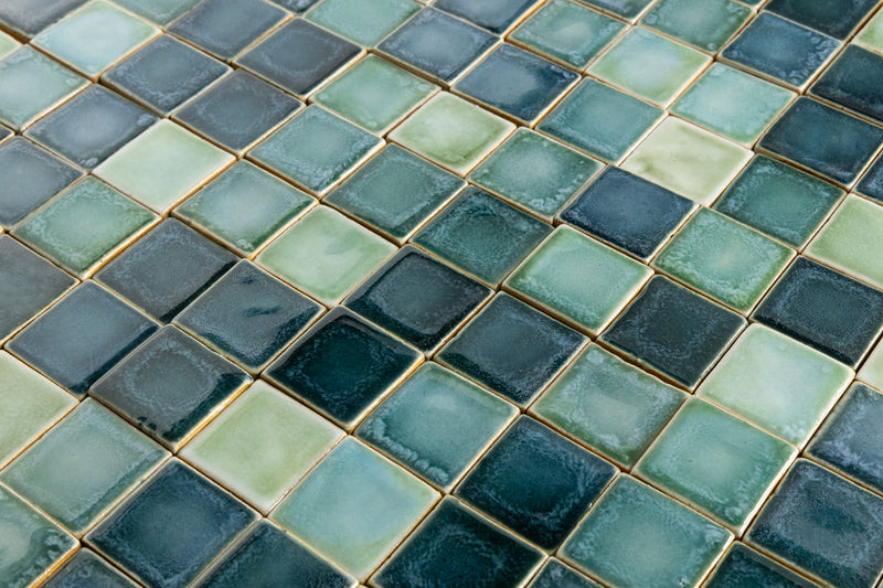 Aqua & Green Hand-Made Blend Square Tiles - GHKLBC-WS