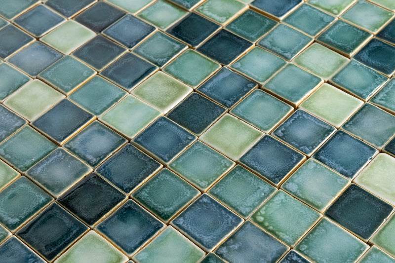 Aqua & Green Hand-Made Blend Square Tiles - GHKLBC-WS