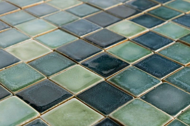 Aqua & Green Hand-Made Blend Square Tiles - GHKLBC-WS