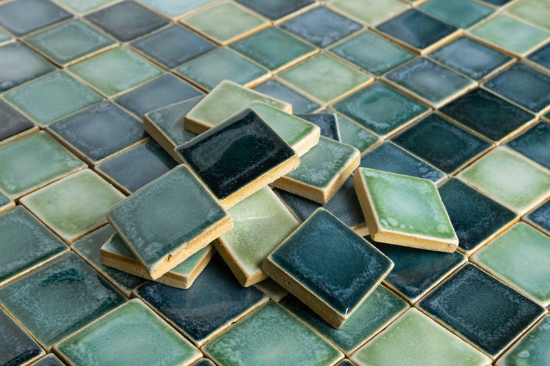 Aqua & Green Hand-Made Blend Square Tiles - GHKLBC-WS