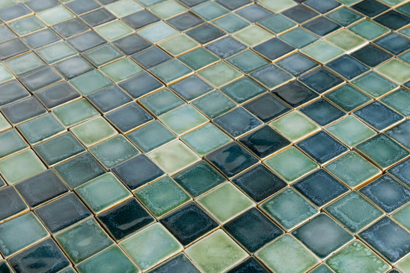 Aqua & Green Hand-Made Blend Square Tiles - GHKLBC-WS