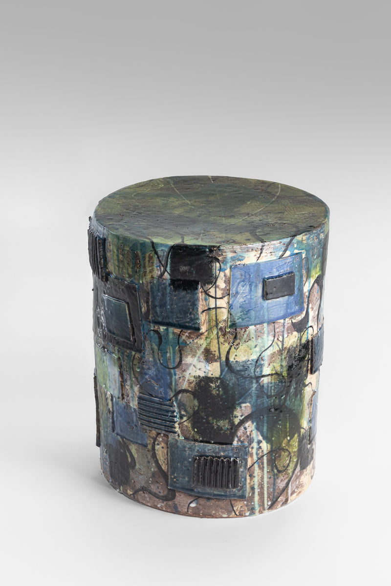 Blue, Black & Green Sculptural Ceramic Side Table - GJAHMI