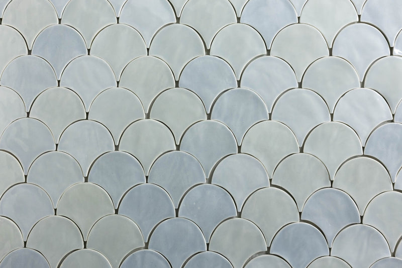 Light Blue Hand-Made Fish Scale Shaped Tiles - GLGDJB