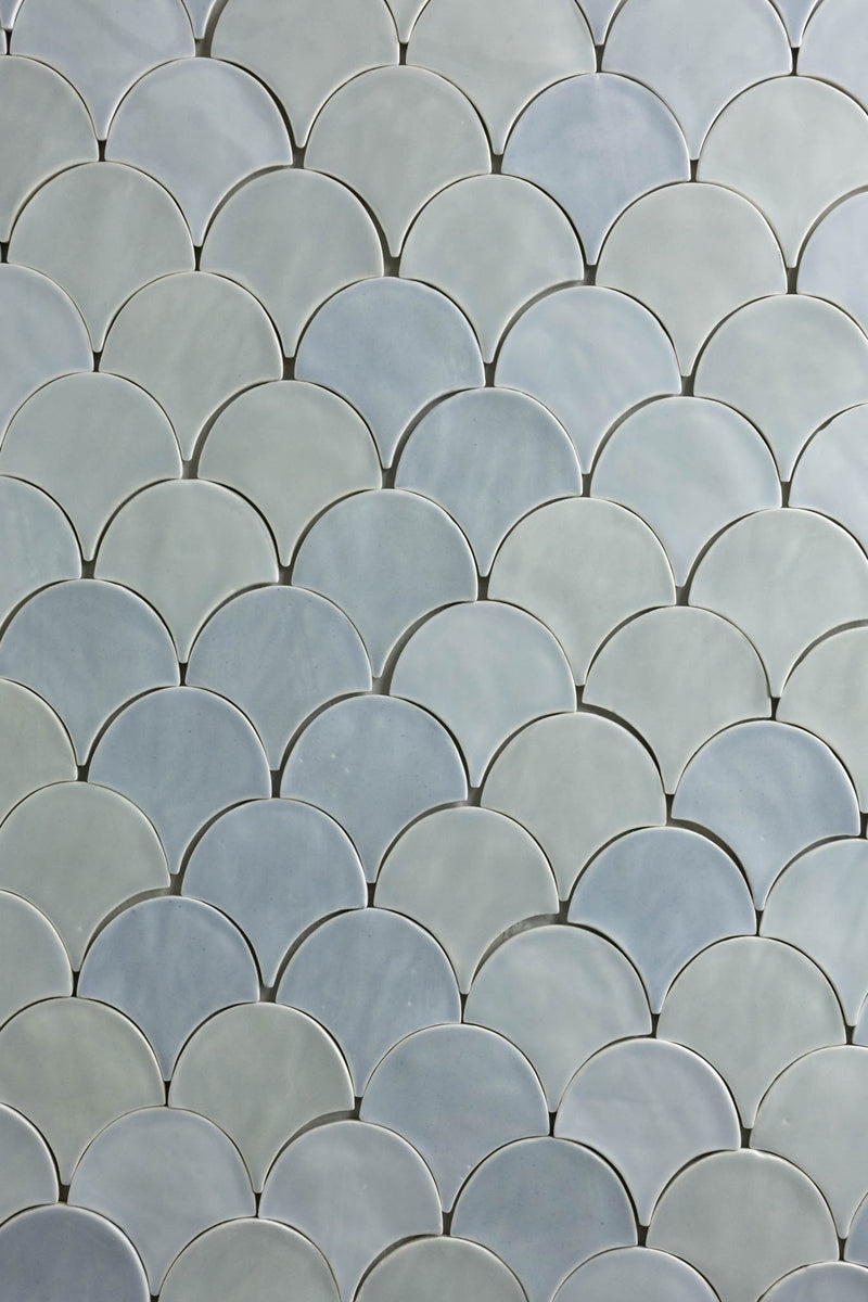 Light Blue Hand-Made Fish Scale Shaped Tiles - GLGDJB