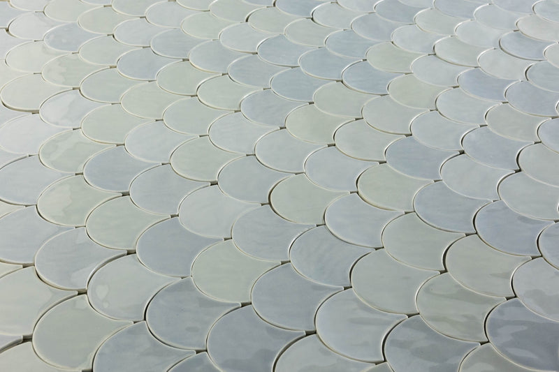 Light Blue Hand-Made Fish Scale Shaped Tiles - GLGDJB