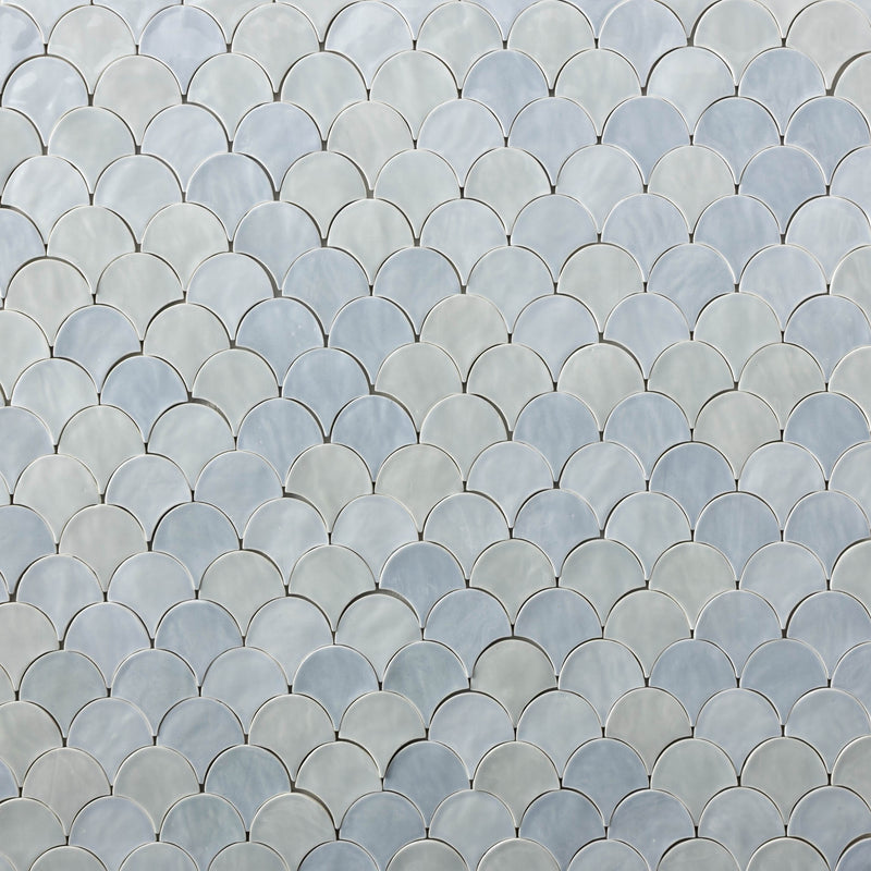 Light Blue Hand-Made Fish Scale Shaped Tiles - GLGDJB