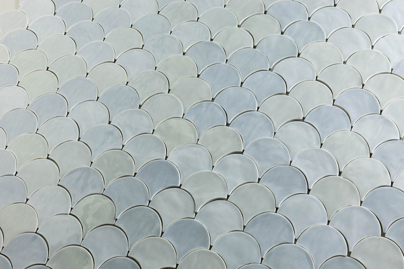 Light Blue Hand-Made Fish Scale Shaped Tiles - GLGDJB