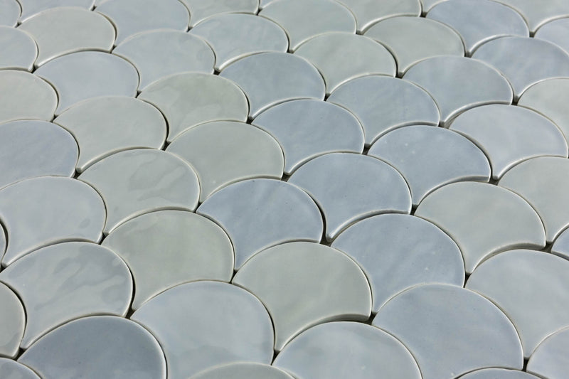 Light Blue Hand-Made Fish Scale Shaped Tiles - GLGDJB