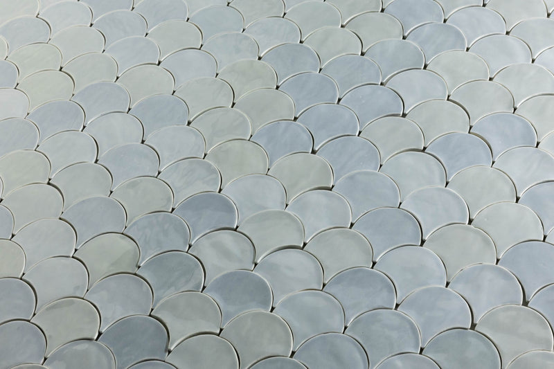 Light Blue Hand-Made Fish Scale Shaped Tiles - GLGDJB