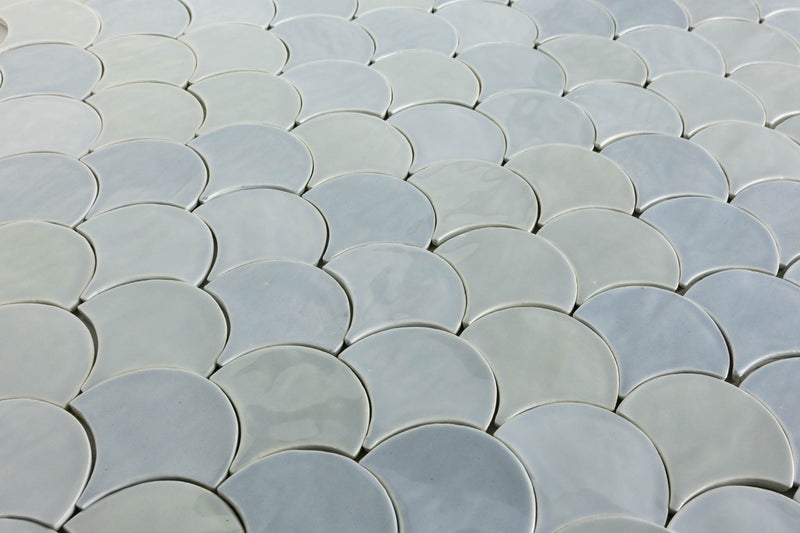 Light Blue Hand-Made Fish Scale Shaped Tiles - GLGDJB