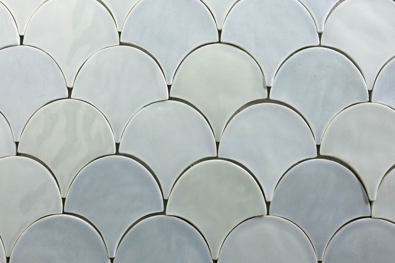 Light Blue Hand-Made Fish Scale Shaped Tiles - GLGDJB