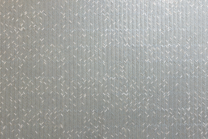 Grey Herringbone Mosaic Tiles with Splashes of White on Mesh - GMFEYZ