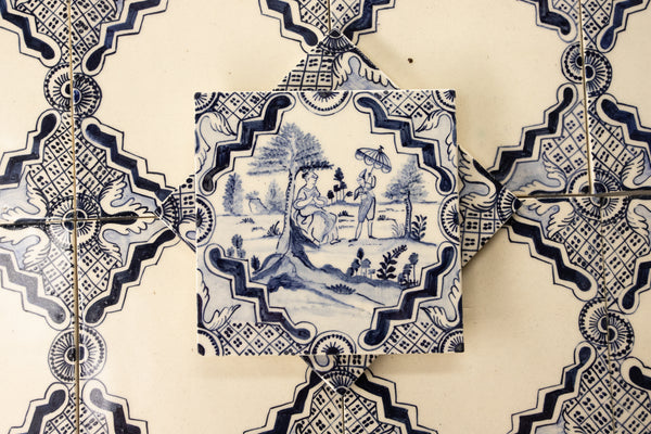 Detailed Oriental Square Blue Delft Hand-Painted Tile GSRLFV