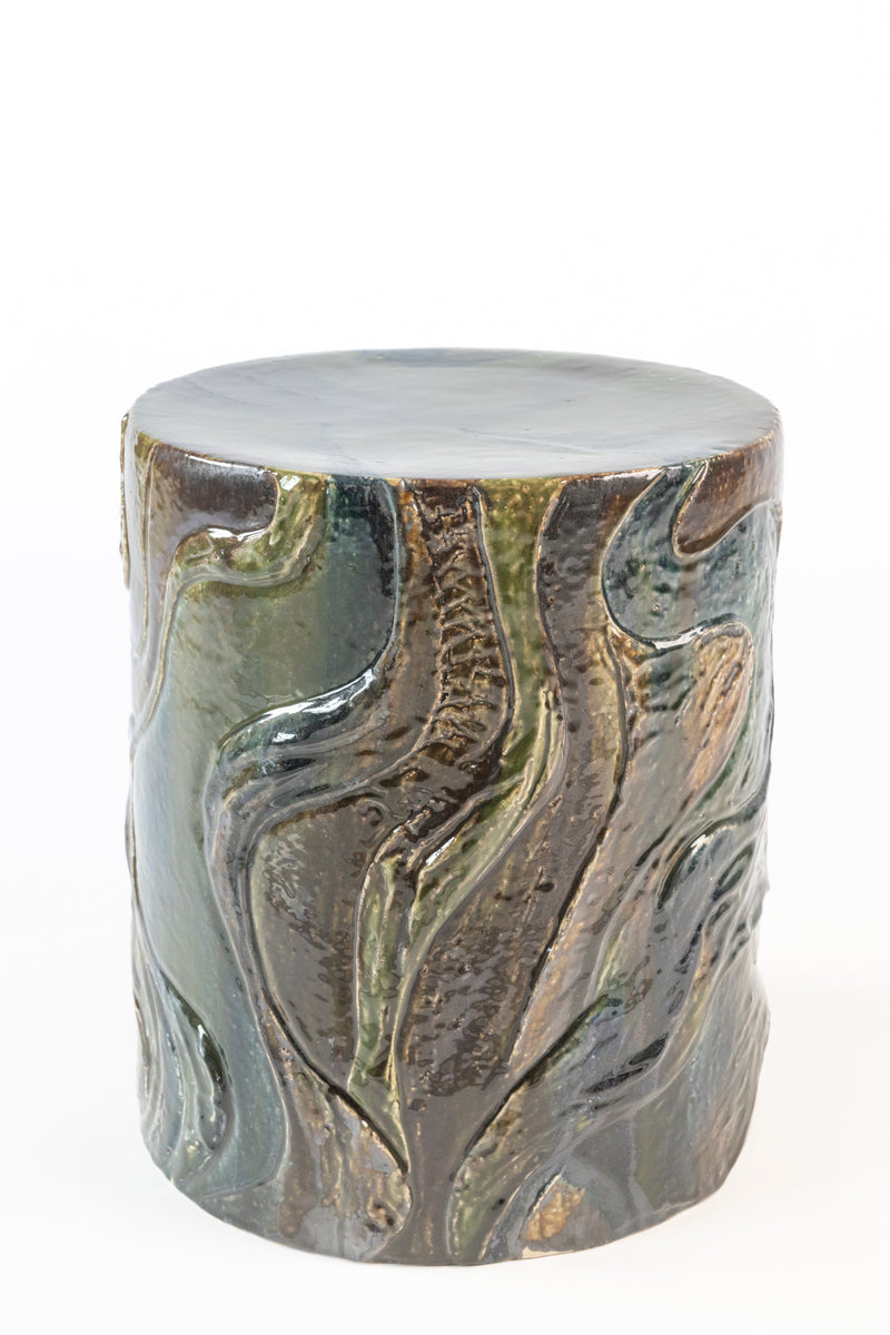 Green Hand-Sculpted Ceramic Side Table 370mm - HALQIY