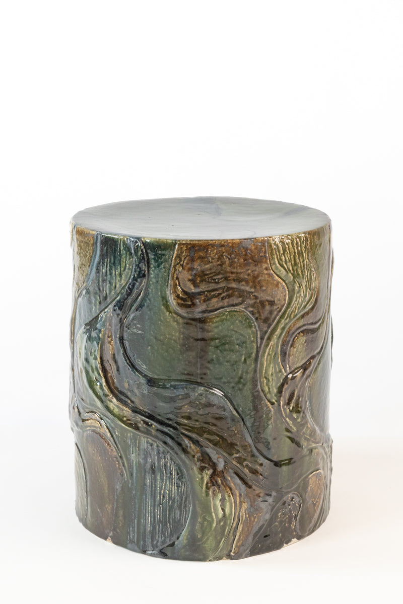 Green Hand-Sculpted Ceramic Side Table 370mm - HALQIY