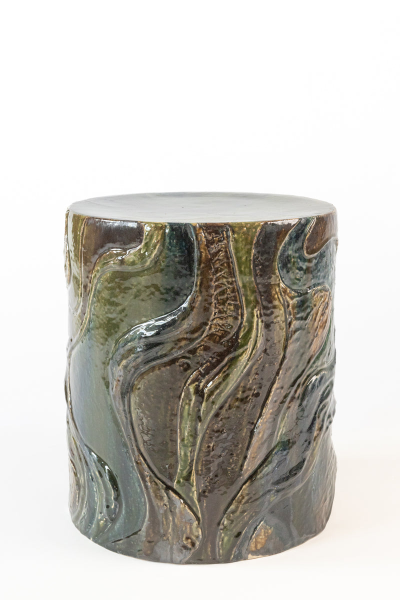 Green Hand-Sculpted Ceramic Side Table 370mm - HALQIY