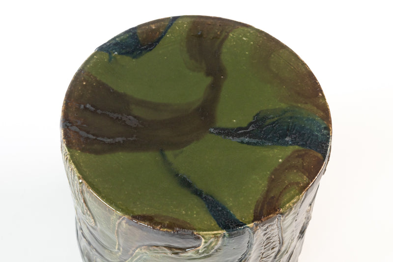 Green Hand-Sculpted Ceramic Side Table 370mm - HALQIY