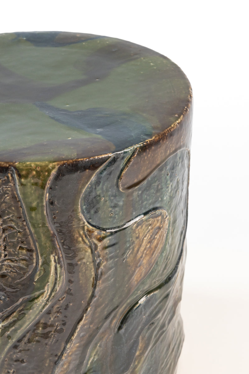 Green Hand-Sculpted Ceramic Side Table 370mm - HALQIY