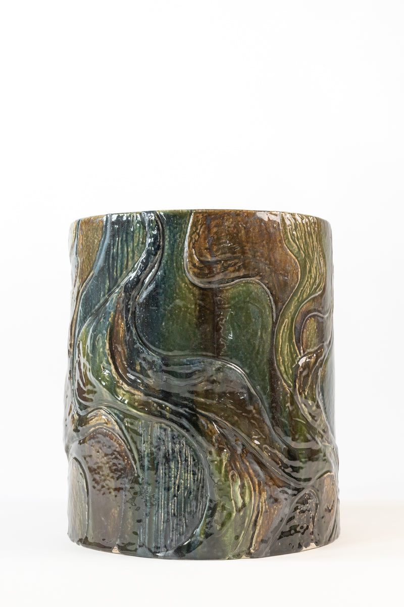 Green Hand-Sculpted Ceramic Side Table 370mm - HALQIY