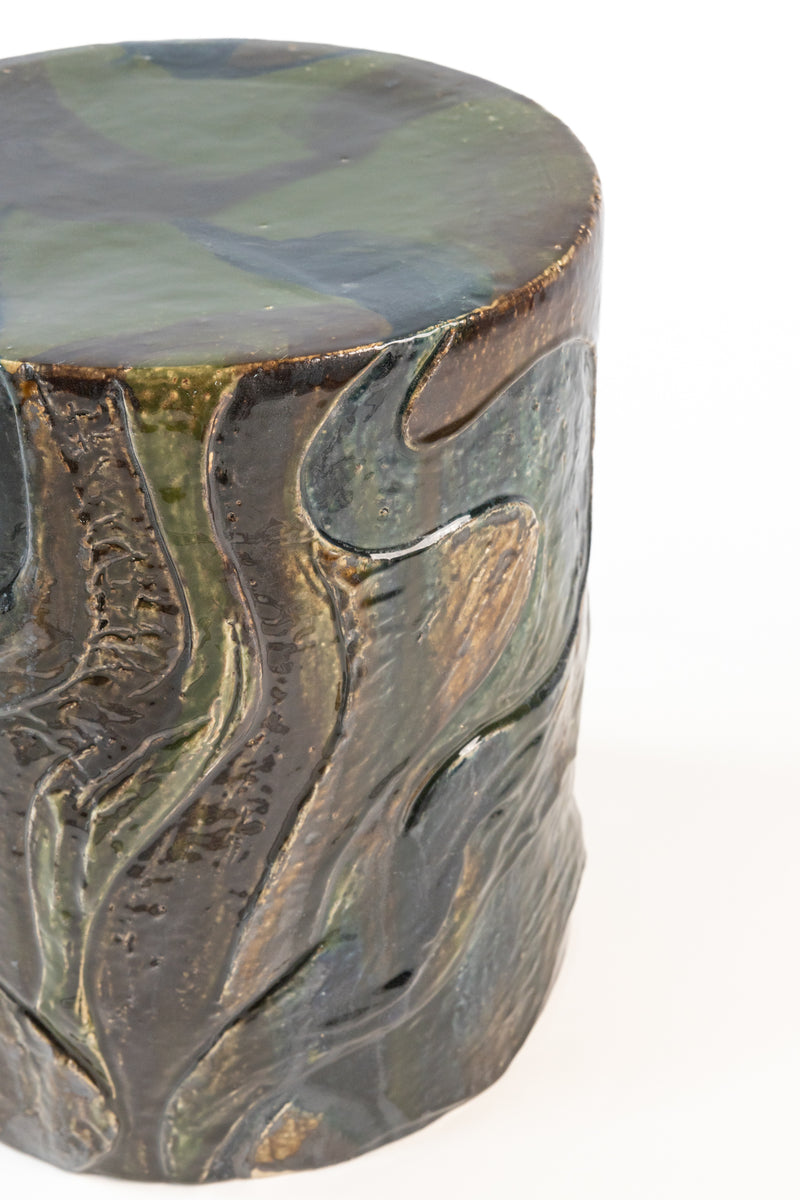 Green Hand-Sculpted Ceramic Side Table 370mm - HALQIY