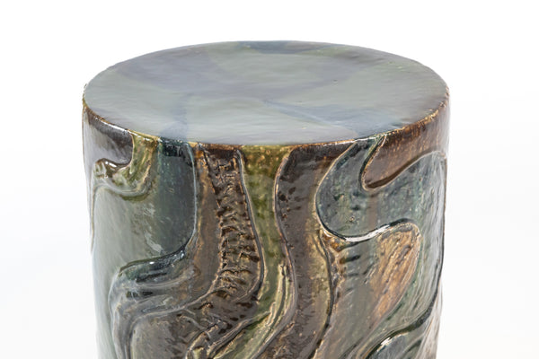 Green Hand-Sculpted Ceramic Side Table 370mm - HALQIY