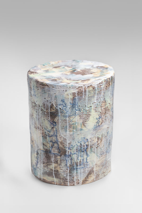 Delft Inspired Figurative Hand-Painted Art Ceramic Side Table - HGAAEE
