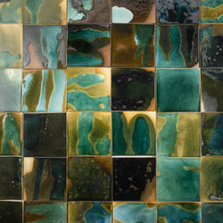 Abstract Green & Bronze Glassy Square Tile - HGJLKD-WS