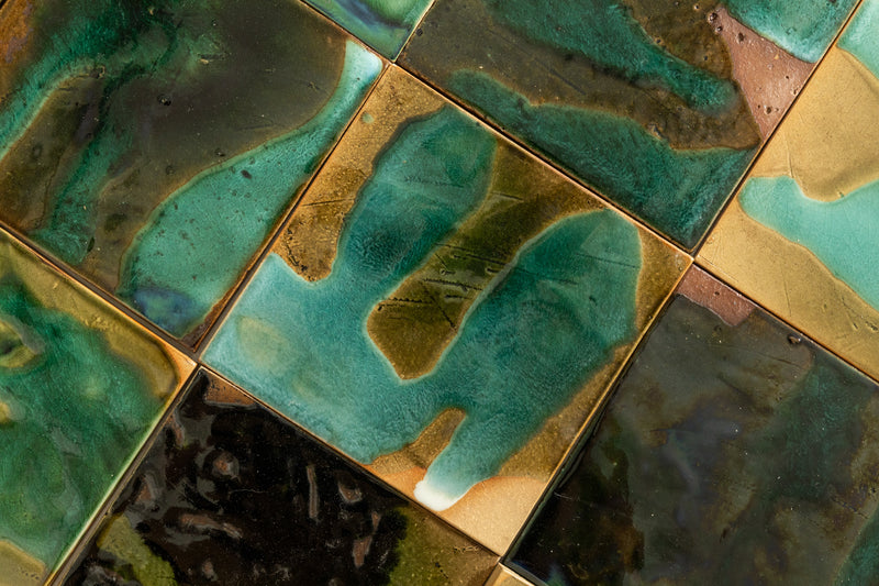 Abstract Green & Bronze Glassy Square Tile - HGJLKD-WS