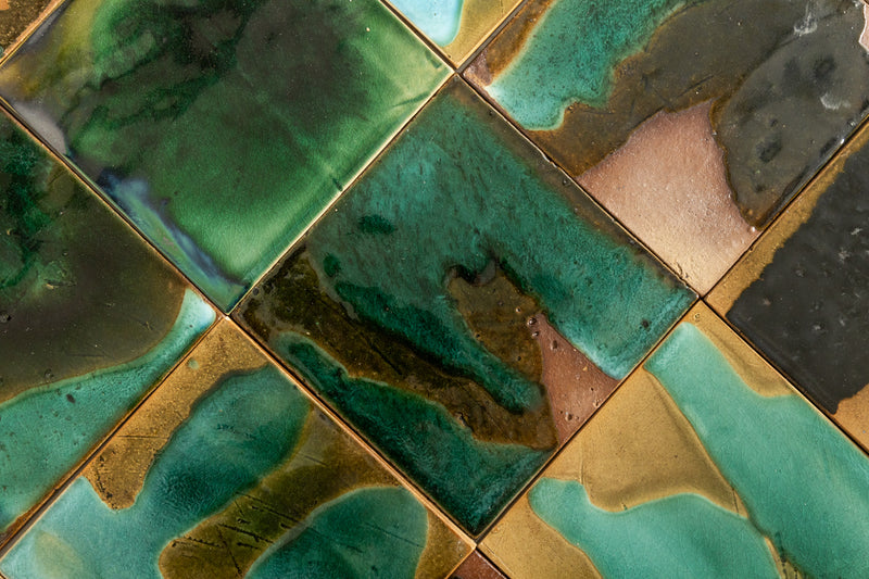 Abstract Green & Bronze Glassy Square Tile - HGJLKD-WS