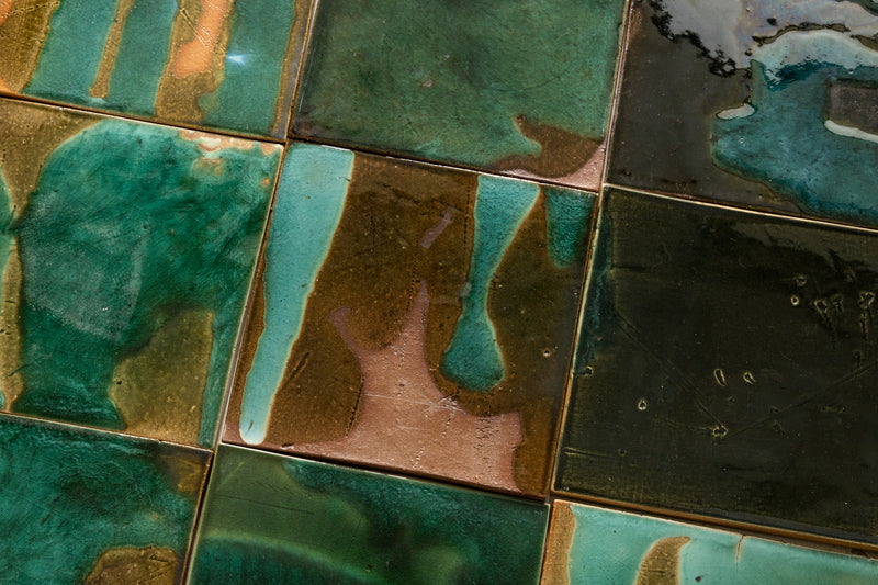 Abstract Green & Bronze Glassy Square Tile - HGJLKD-WS