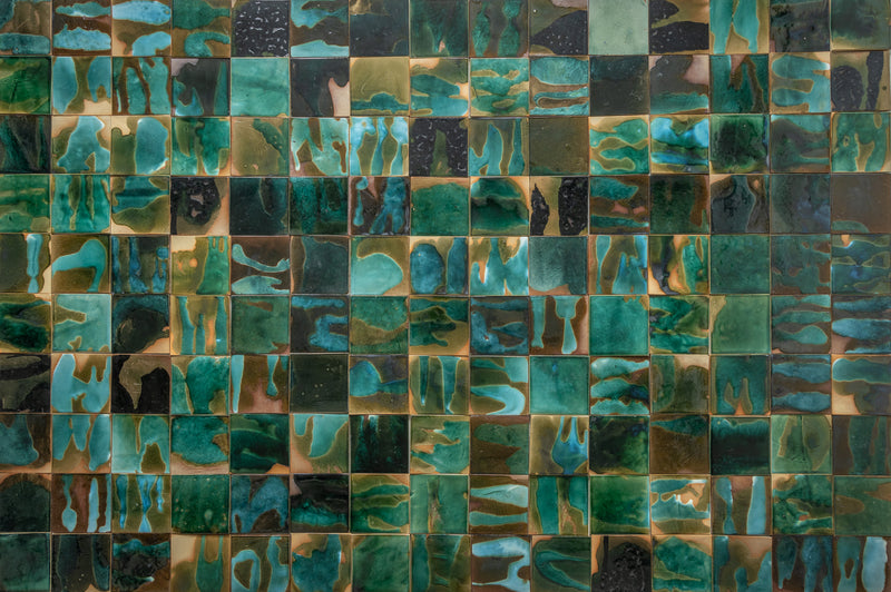 Abstract Green & Bronze Glassy Square Tile - HGJLKD-WS