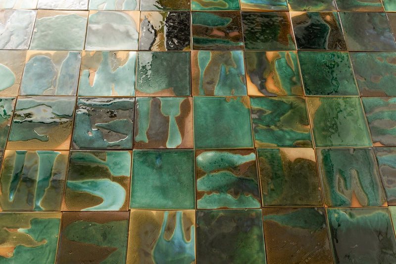 Abstract Green & Bronze Glassy Square Tile - HGJLKD-WS