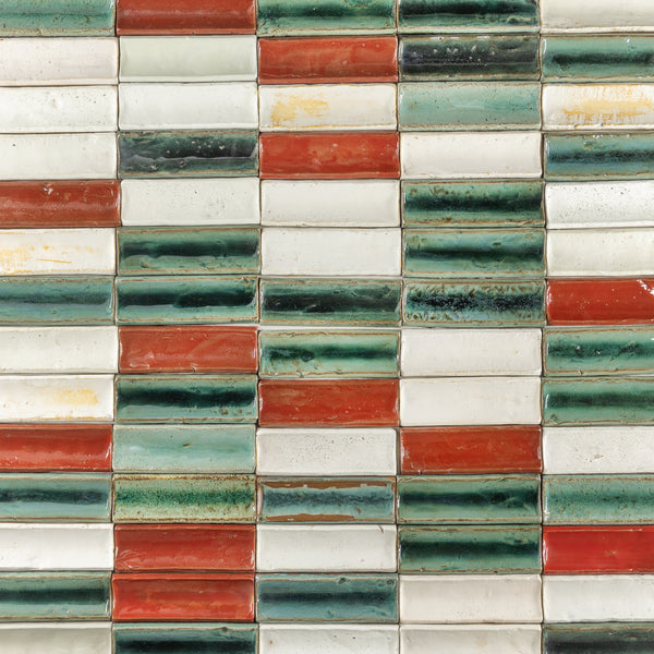 Rectangular Concave Red, Green & White Tiles - HGXDYA