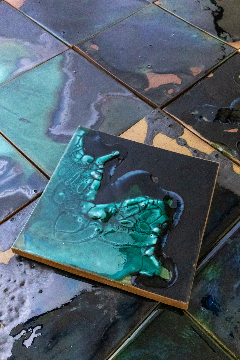 Abstract Square Tile Glassy Green & Bronze - HHDCEF-WS