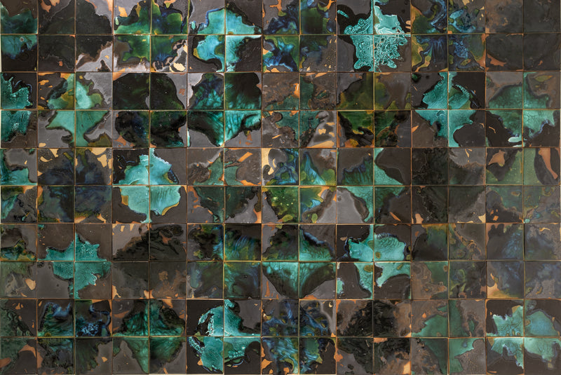 Abstract Square Tile Glassy Green & Bronze - HHDCEF-WS