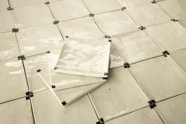 Hand-Made Cream Square Tiles with Black Hand-Painted Corners - HHHCFK-WS_1C