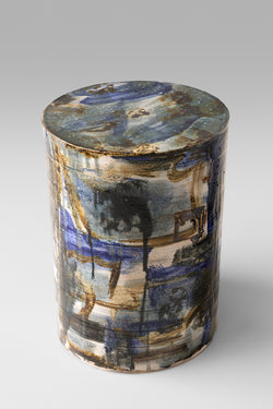 Luxury Blue & Brown Handcrafted Ceramic Side Table - HHMZQM
