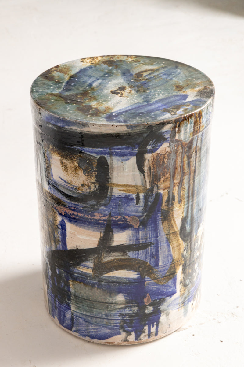Luxury Blue & Brown Handcrafted Ceramic Side Table - HHMZQM