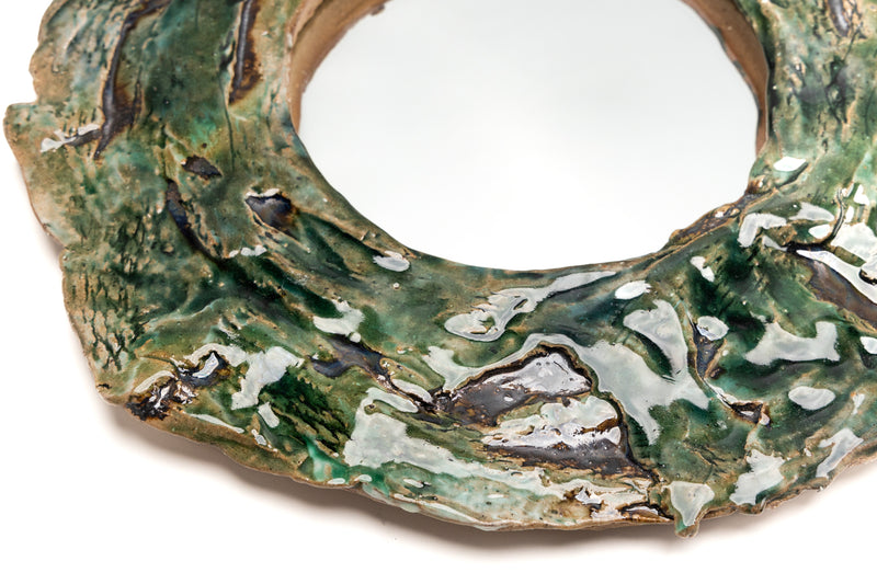 Small Green Hand-Made Ceramic Mirror - HRQNWZ